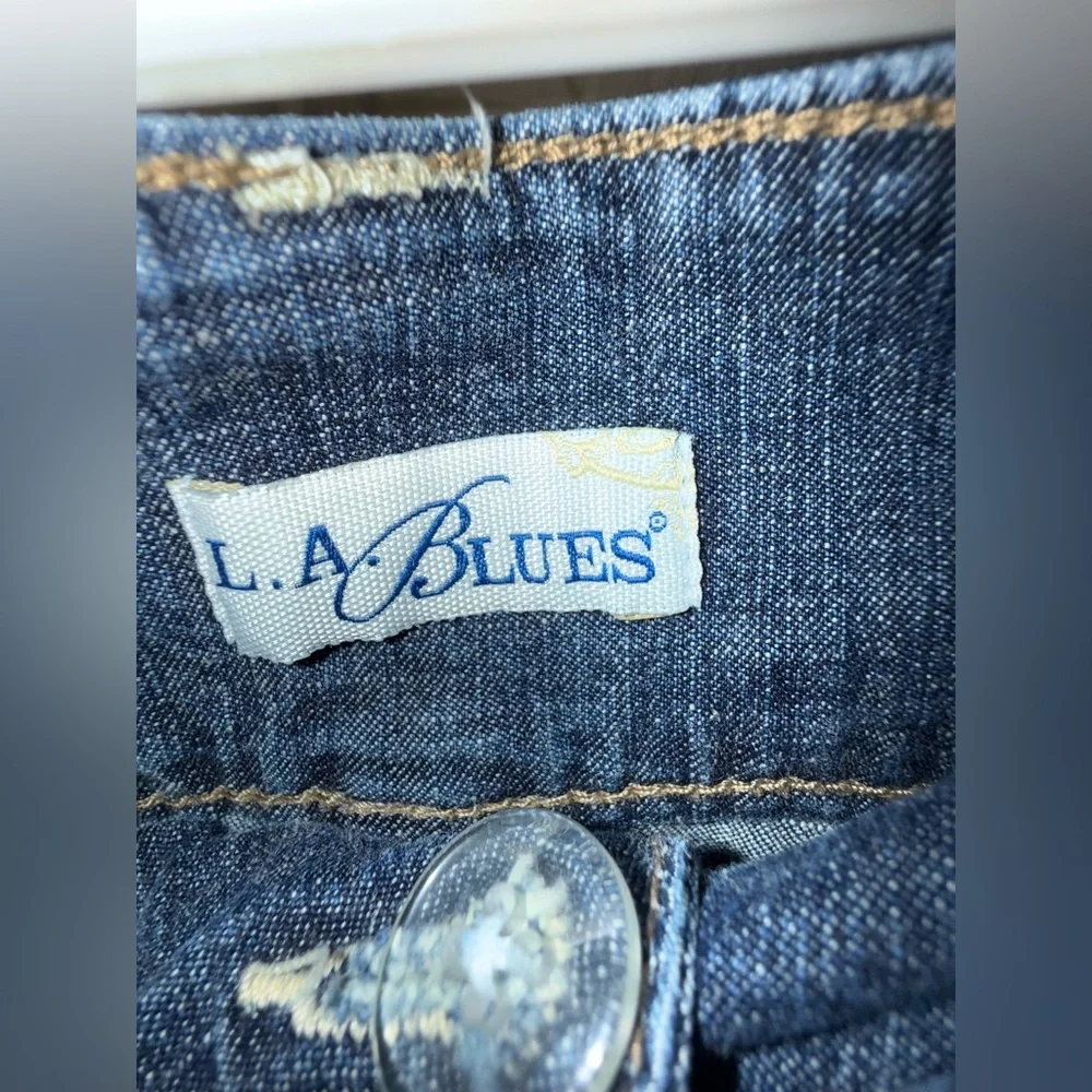 L.A. Blues Denim Mini Skirt Size 14 Blue Jean Skirt 22” Length - Picture 4 of 5